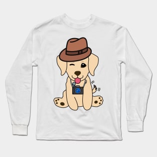 Funny golden retriever is holding a camera Long Sleeve T-Shirt